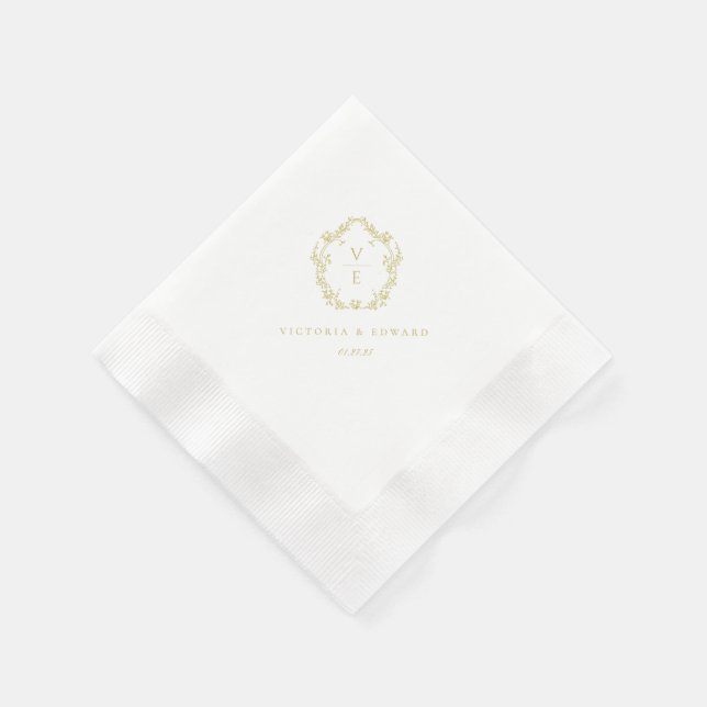 Vintages Gold Wappen Monogram Wedding Serviette (Ecke)