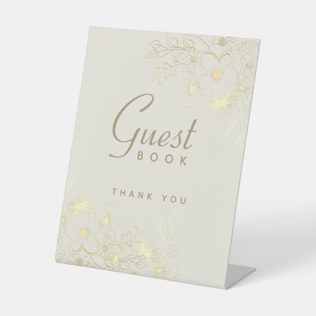 Vintages Gold Wedding Guest Book Sign Sockelschild (Vorderseite)