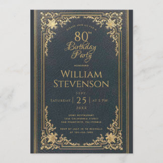 Vintages Gold zum 80. Geburtstag auf Navy Blue Ele Einladung