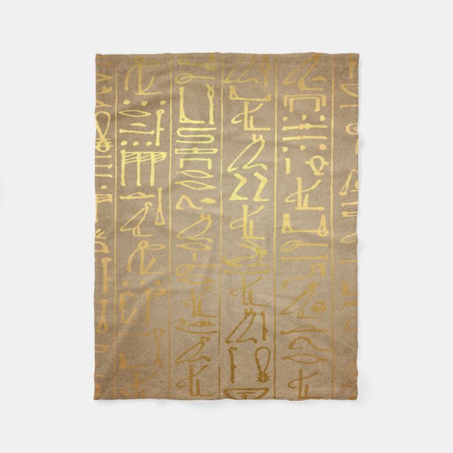 Vintages Goldägyptischer Hieroglyphen-Papier-Druck Fleecedecke (Vorderseite)