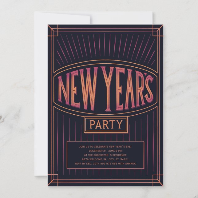 Vintages Golden Black Silvester Party Einladung (Vorderseite)