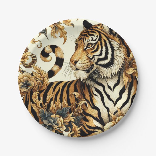 Vintages Golden Tiger Gemälde Pappteller (Vorderseite)