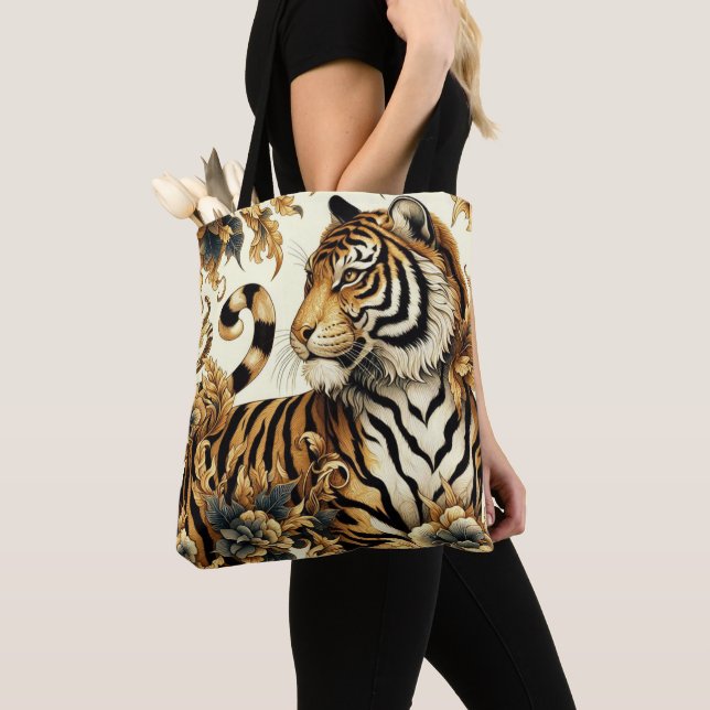 Vintages Golden Tiger Gemälde Tasche (Von Nahem)