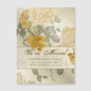 Vintages Golden Yellow Rose Floral Moving Magnetkarte