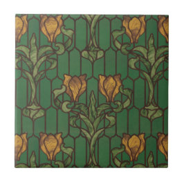 Vintages Goldenes Tulips Art Nouveau Blumenmuster Fliese