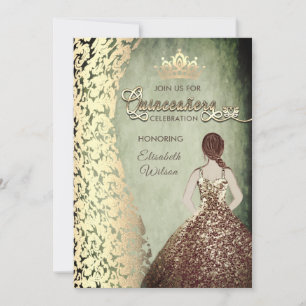 Vintages Goldkleid Damask tiara Quinceañera Einladung