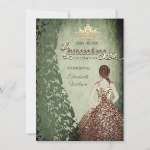 Vintages Goldkleid Damask tiara Quinceañera Einladung