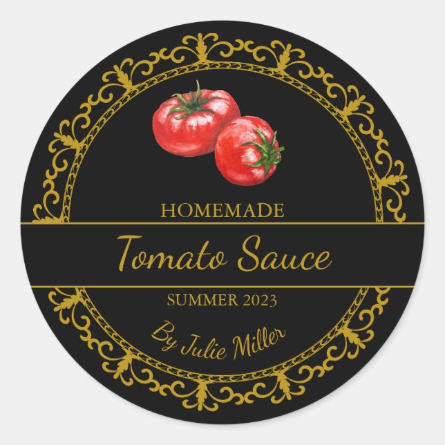 Vintages Goldmedaille für Tomatensauce | Schwarz Runder Aufkleber (Vorderseite)