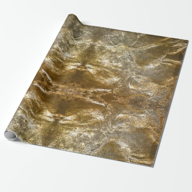 Vintages Goldmotiv mit Blumenmotiv Weißer Glitzer Geschenkpapier (Ungerollt)