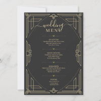 Vintages Goldrahmen-Hochzeitsmenü auf dunkelgrau