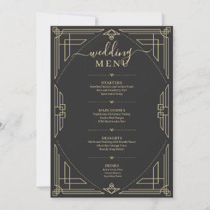 Vintages Goldrahmen-Hochzeitsmenü auf dunkelgrau Einladung