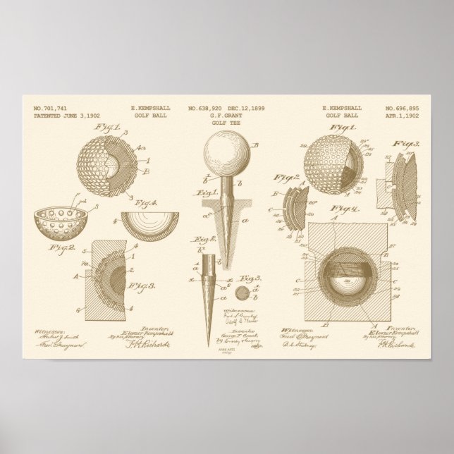 Vintages Golf Patent Poster 1 Sepia (Vorne)