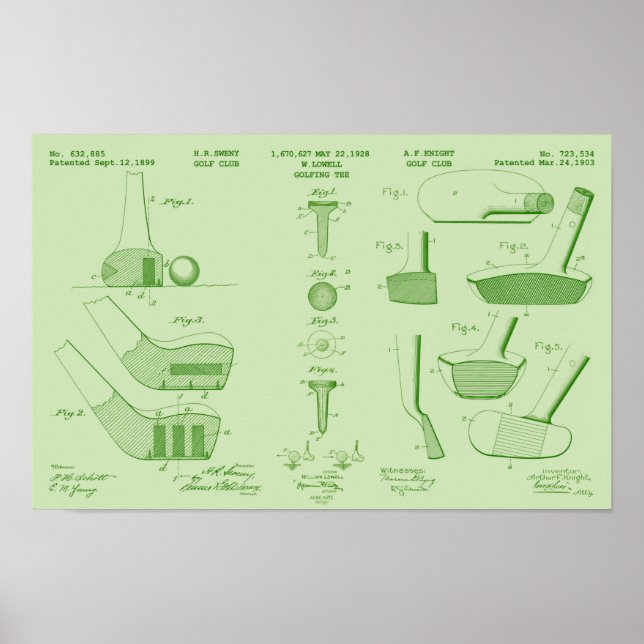 Vintages Golfpatentposter 2 Neu grün Poster (Vorne)