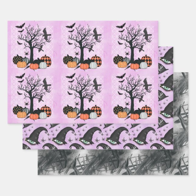Vintages Gothic Pumpkin Hexenhut Halloween-Geschen Geschenkpapier Set (Set)