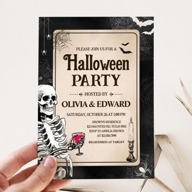 Vintages Gothic Skull Adult Halloween-Party Einladung (Gothic Vintage Skull Adult Halloween Party Invitation)
