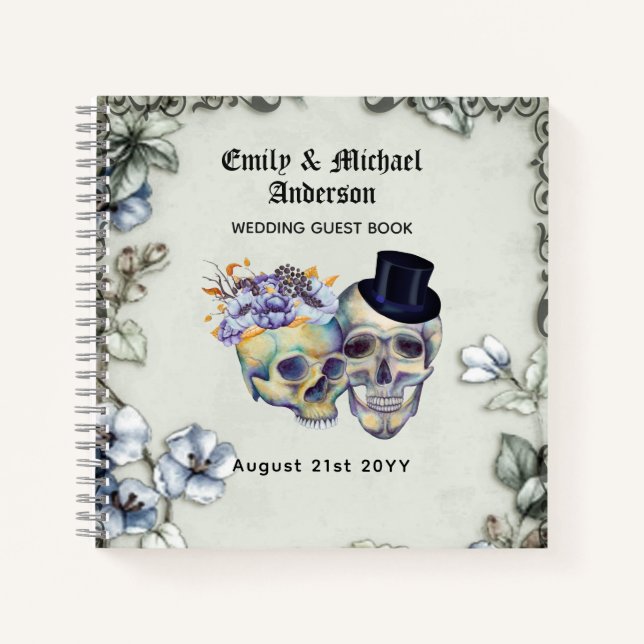 Vintages Gothic Skulls Wedding Gästebuch Notizbuch (Vorderseite)
