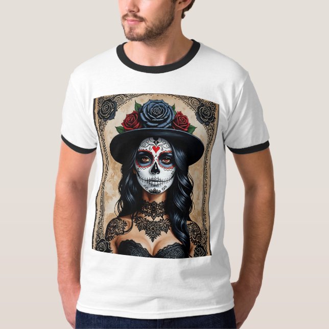 Vintages Gothic Sugar Skull Rose Shirt (Vorderseite)