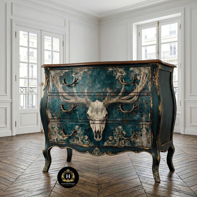 Vintages Gotisches Skelett Hirschschädel Seidenpapier (Von Creator hochgeladen)