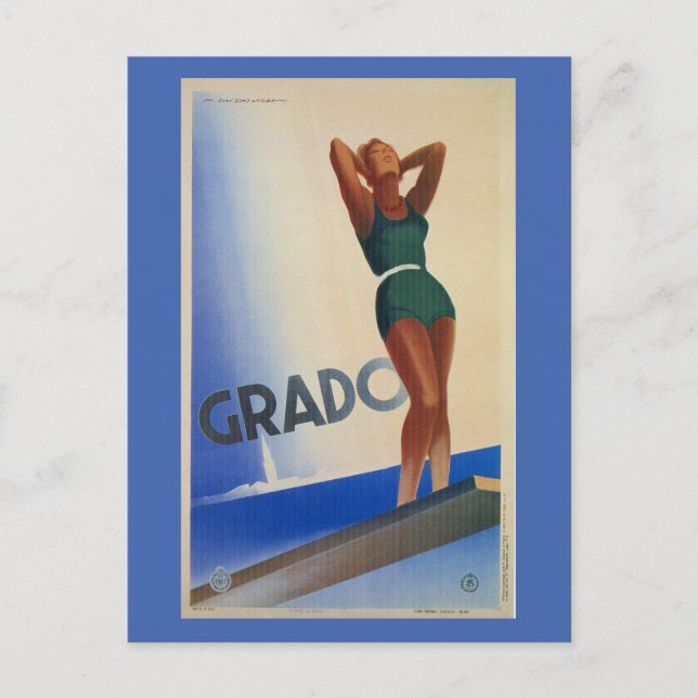 Vintages Grado Italienisches Reiseplakat Postkarte (Vorderseite)