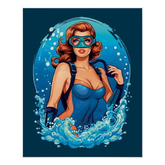 Vintages Grafikdesign Scuba Diver Poster (Vorderseite)