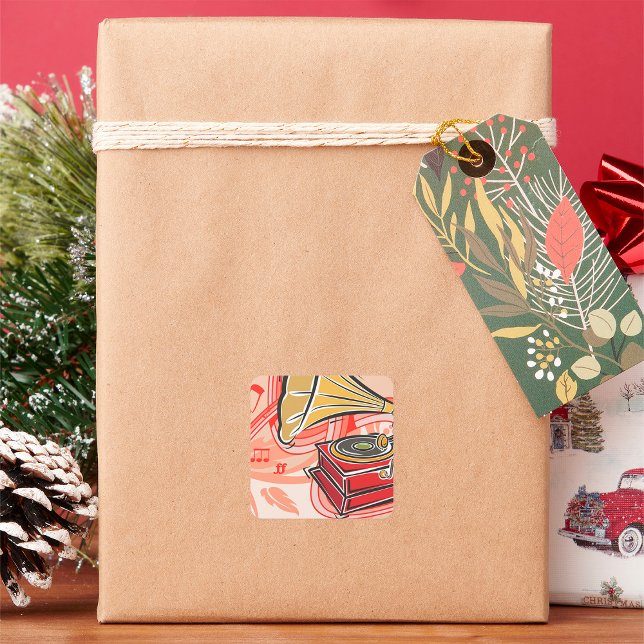 Vintages Gramophon Quadratischer Aufkleber (Von Creator hochgeladen)