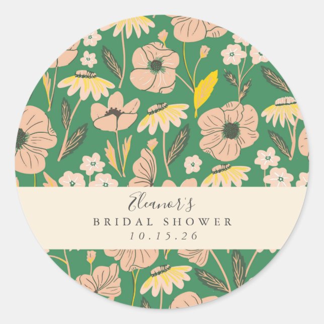 Vintages Green Boho Blumenbenutzerdefiniertes Brau Runder Aufkleber (Vorderseite)