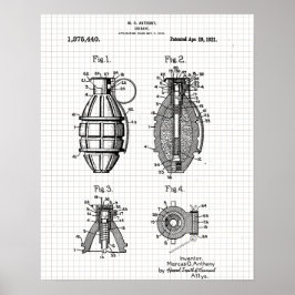 Vintages Grenade Patent Grid Poster