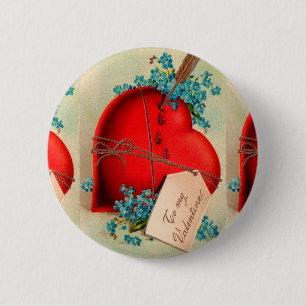 Vintages großes rotes Blutungsherz Valentine Postk Button