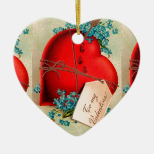 Vintages großes rotes Blutungsherz Valentine Postk Keramikornament