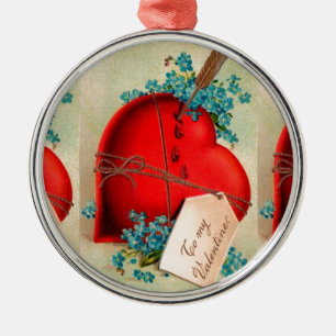 Vintages großes rotes Blutungsherz Valentine Postk Silbernes Ornament