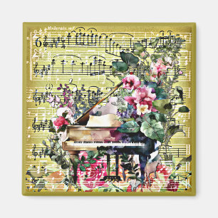 Vintages Großpiano- und Blumendesign Magnet