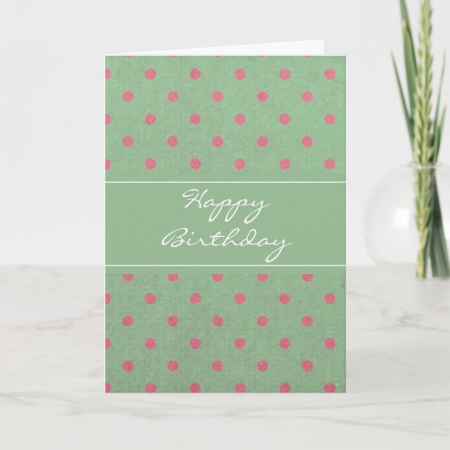 Vintages Grün mit rosa Polka Dots Geburtstag Karte (Vorderseite)
