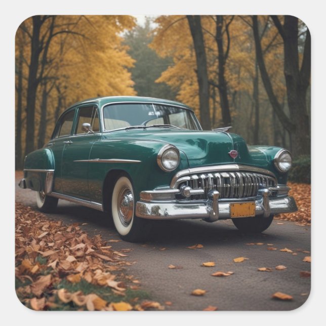 Vintages grünes Auto Quadratischer Aufkleber (Vorderseite)
