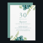 Vintages grünes Eukalyptus 30. Geburtstag Party Einladung<br><div class="desc">Diese Vintage,  grüne Eukalyptus-Party Einladung zum 30. Geburtstag ist perfekt für eine rustikale Geburtstagsparty. Das Design besteht aus handbemaltem Aquarell-Grün,  Marineschiffen-Blätter und Blume,  die schön in Bouquets angeordnet sind.</div>