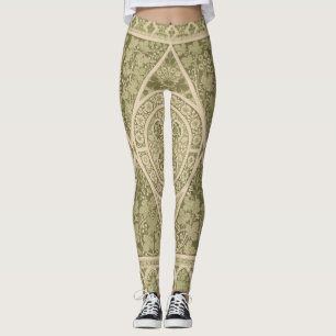 Vintages Grünes Jugendstil-Blumenmuster Leggings