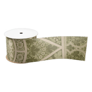 Vintages Grünes Jugendstil-Blumenmuster Satinband