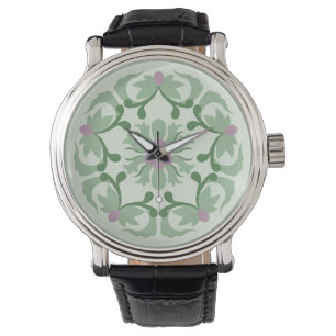 Vintages grünes Lotusmuster Armbanduhr