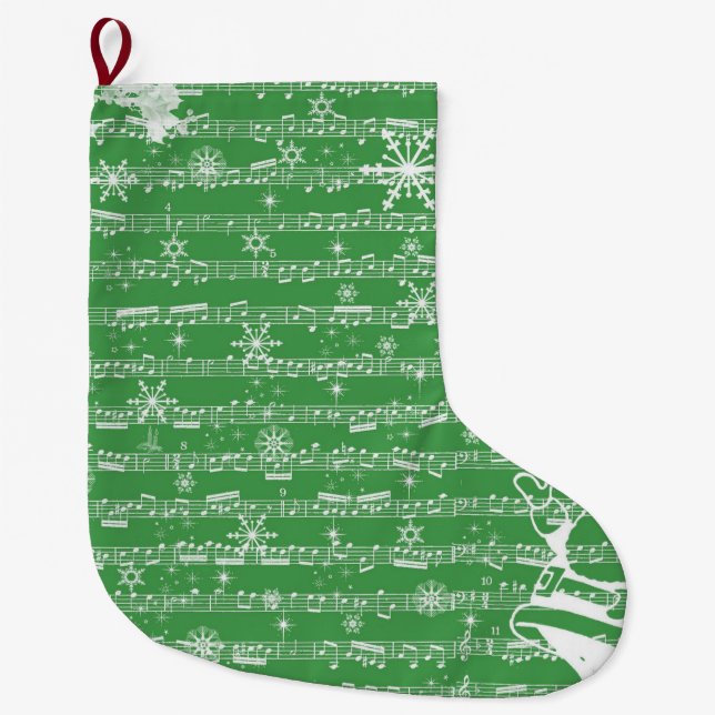 Vintages grünes Weihnachtsmusical-Blatt Großer Weihnachtsstrumpf (Vorderseite)