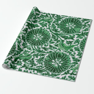 Vintages grünes Zierblumenmuster Geschenkpapier
