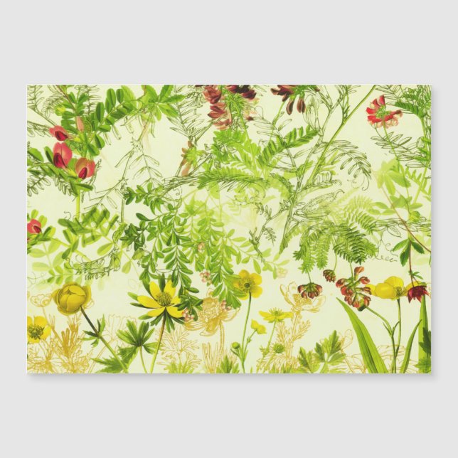 Vintages Grünwald Botanische Blätter Wildblume Magnetkarte (Vorderseite)