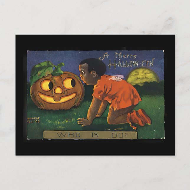 Vintages Halloween - Afroamerikanisches Mädchen (1 Postkarte (Vorderseite)