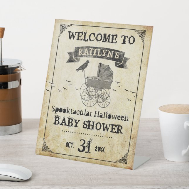 Vintages Halloween Baby Dusche Willkommen Sockelschild (In SItu)