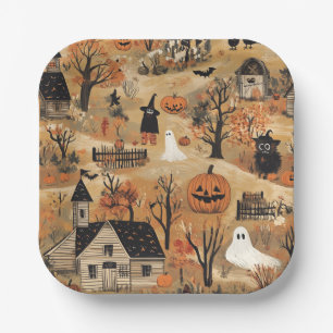 Vintages Halloween-Bauernmuster Pappteller