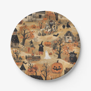 Vintages Halloween-Bauernmuster Pappteller