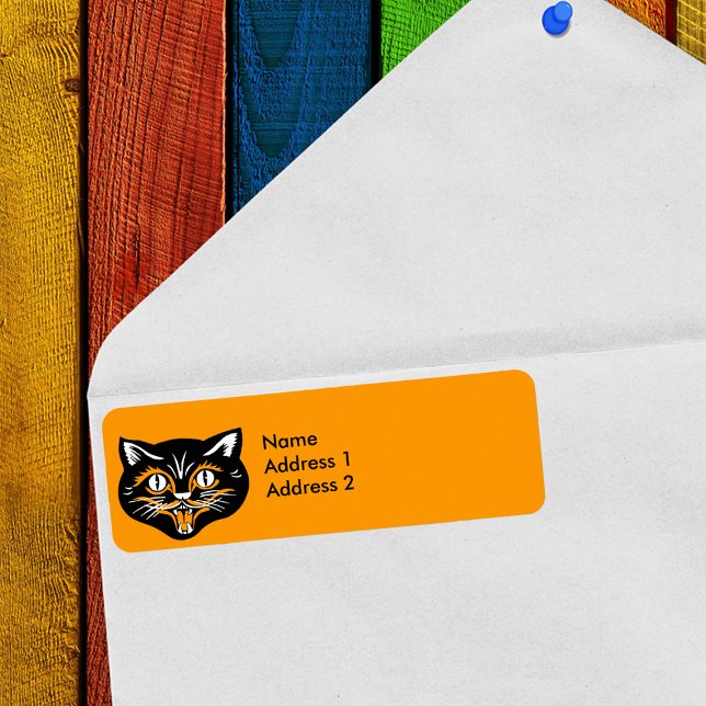 Vintages Halloween Black Cat Face (Halloween vintage black cat face return address labels)