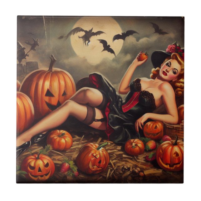 Vintages Halloween-Button Fliese (Vorderseite)