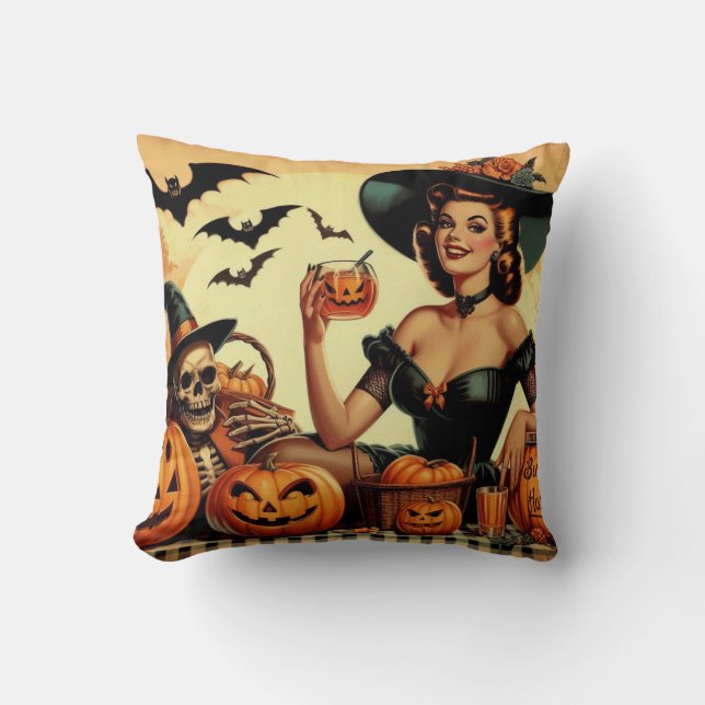 Vintages Halloween-Button Kissen (Vorderseite)