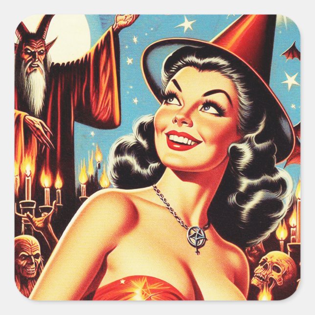 Vintages Halloween-Button Quadratischer Aufkleber (Vorderseite)