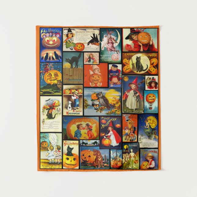 Vintages Halloween Cards Collage Tapestes Wandteppich (Vorderseite)