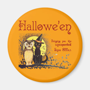 Vintages Halloween Cat and Owl Magnet